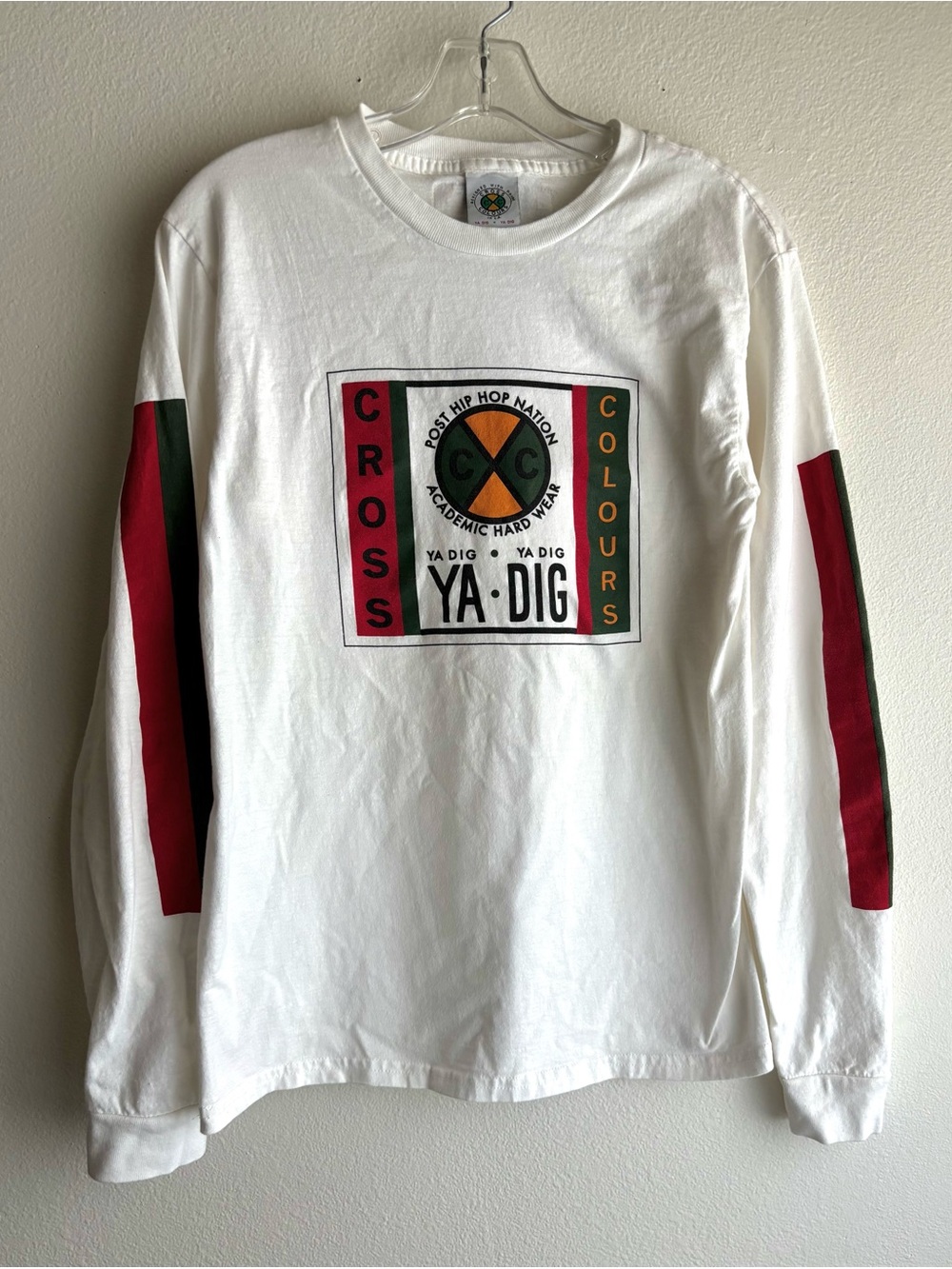 Cross Colours “Ya Dig” Post Hip Hop Nation Long Sleeve Shirt Sz S White